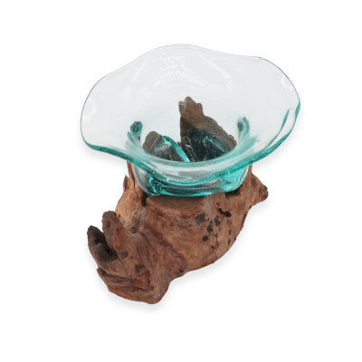 Hand-Blown Recycled Glass Sweet Bowl on Gamal Wood Stand