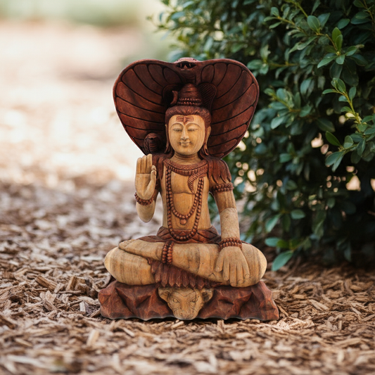 Shiva with Cobra Statue: Hand-Carved Suar Wood - 50cm