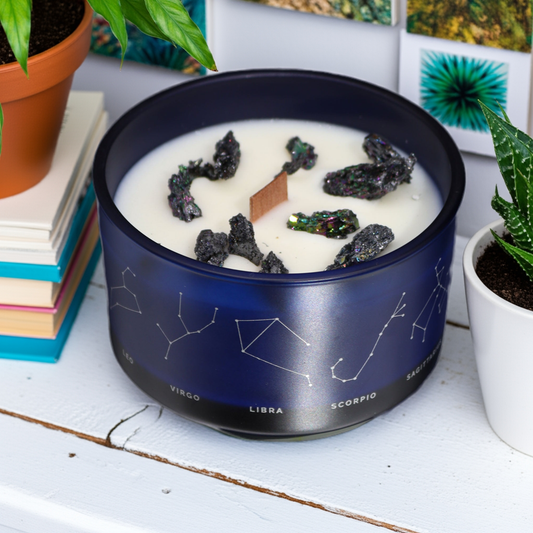 Gemini Zodiac Crystal Candle With Citrine, Rose Quartz & Moonstone Gemstone Bracelet - Bath & Soak