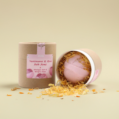 Frankincense & Rose Bath Bomb: Bath Salts + Marigold Petals